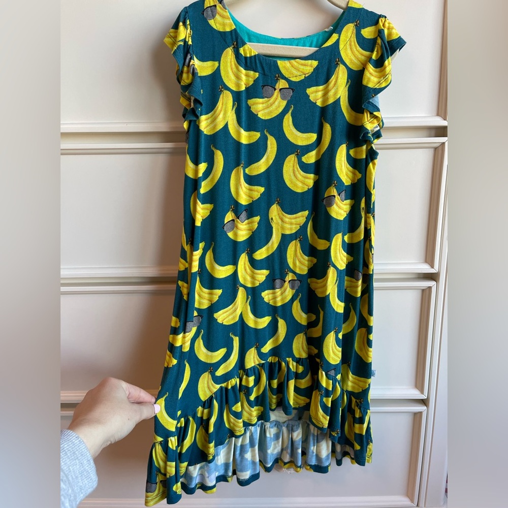 Posh Peanut Banana Print Kids Dress - Teal and Yellow